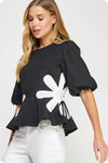 FLOWER COLOR BLOCK POPLIN TOP BLK/W