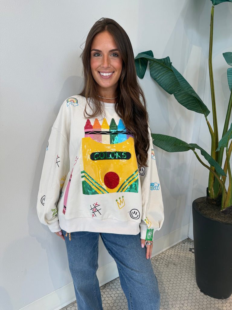 BEIGE MULTI CRAYON & DOODLE SWEATSHIRT