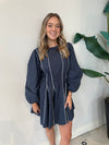 CONTRAST PIPING DETAIL NAVY MINI DRESS