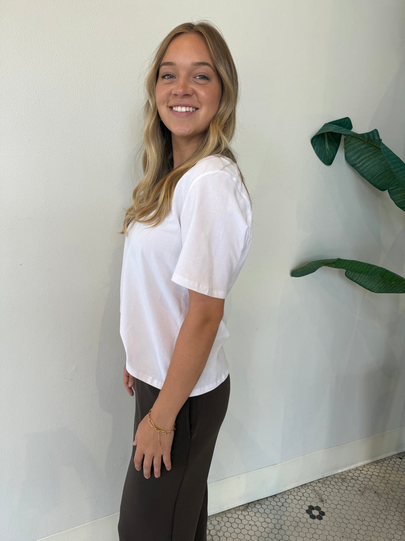 PIMA COTTON BLEND V-NECK TEE WHITE