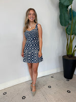 VANNI COTTON EYELET DROP WAIST MINI DRESS NAVY