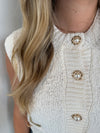 KNITTED PEARL JEWELED BUTTON VEST TOP WHITE
