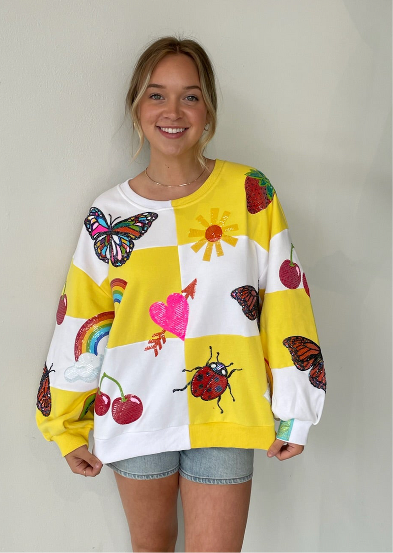 YELLOW AND WHITE CHECKERED SUMMER ICON SWEATSHIRT