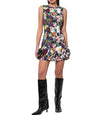PETAL SLEEVELESS MINI DRESS W/ ROSE APPLIQUE MULTI
