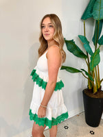 WHITE & GREEN CONTRAST TRIM DETAIL DRESS