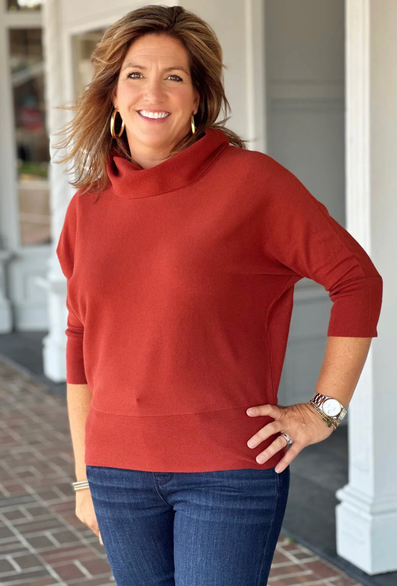 COWL NECK SWEATER - BOURBON