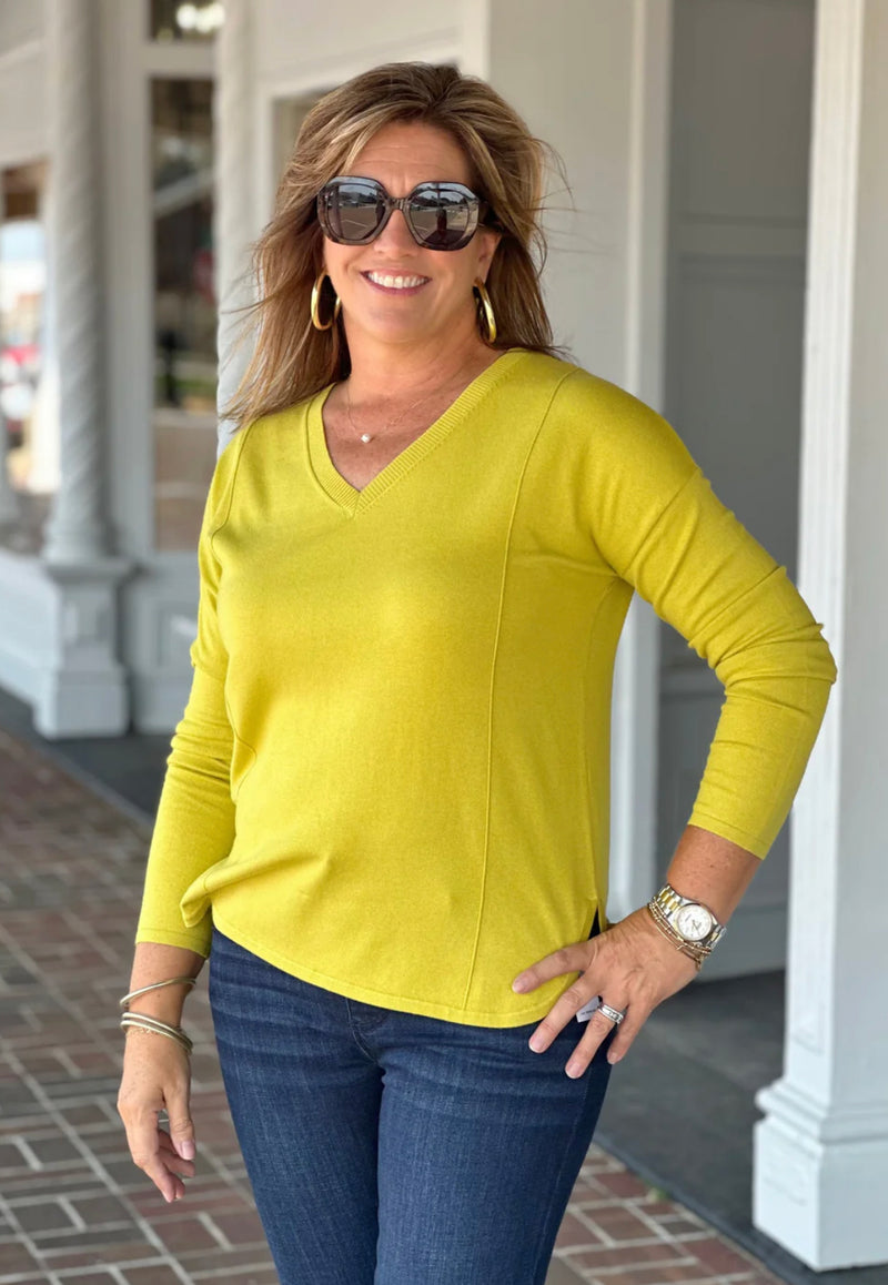 V NECK MODAL SWEATER - CITRON