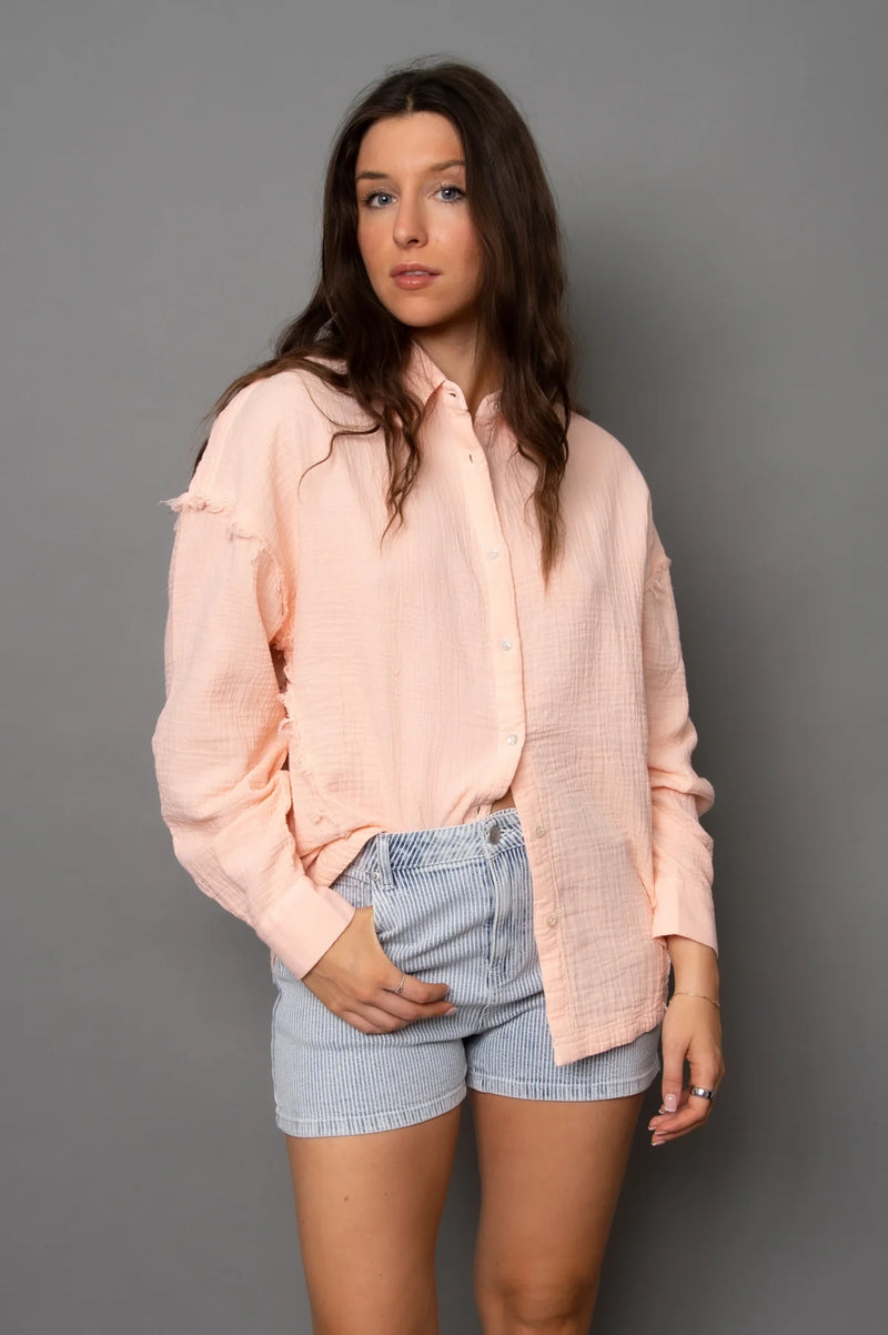 FARAMIR BUTTON FRONT SHIRT DUSTY PEACH