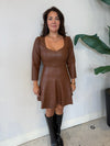 KALEEN FAUX LEATHER MINI DRESS BROWN