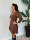 KALEEN FAUX LEATHER MINI DRESS BROWN