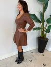 KALEEN FAUX LEATHER MINI DRESS BROWN