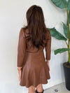 KALEEN FAUX LEATHER MINI DRESS BROWN