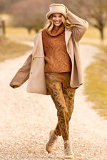 T-NECK SWEATER W/ CABLE DTL MOCHA