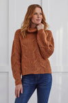 T-NECK SWEATER W/ CABLE DTL MOCHA