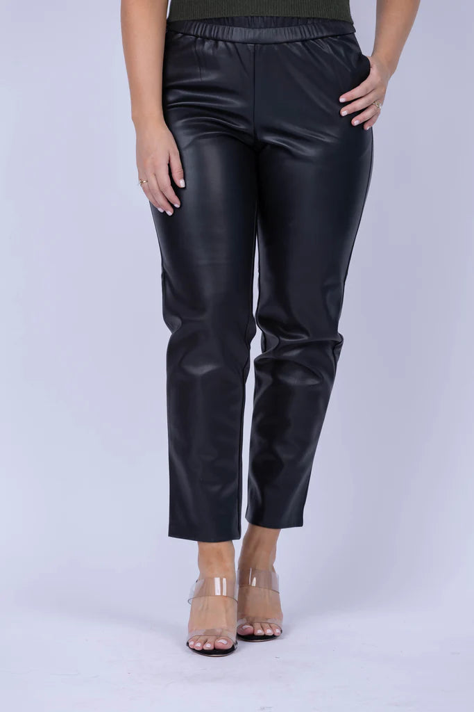 BLACK LEATHER PULL ON PANT