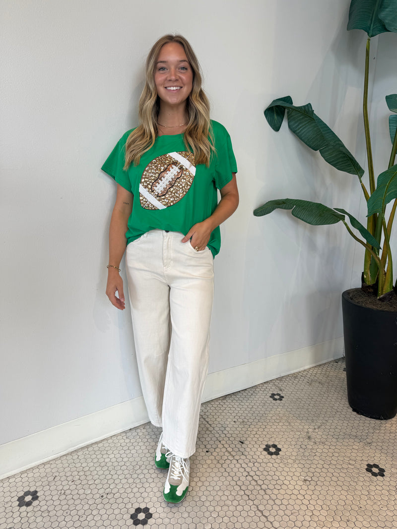 GREEN JEWELED FOOTBALL TEE