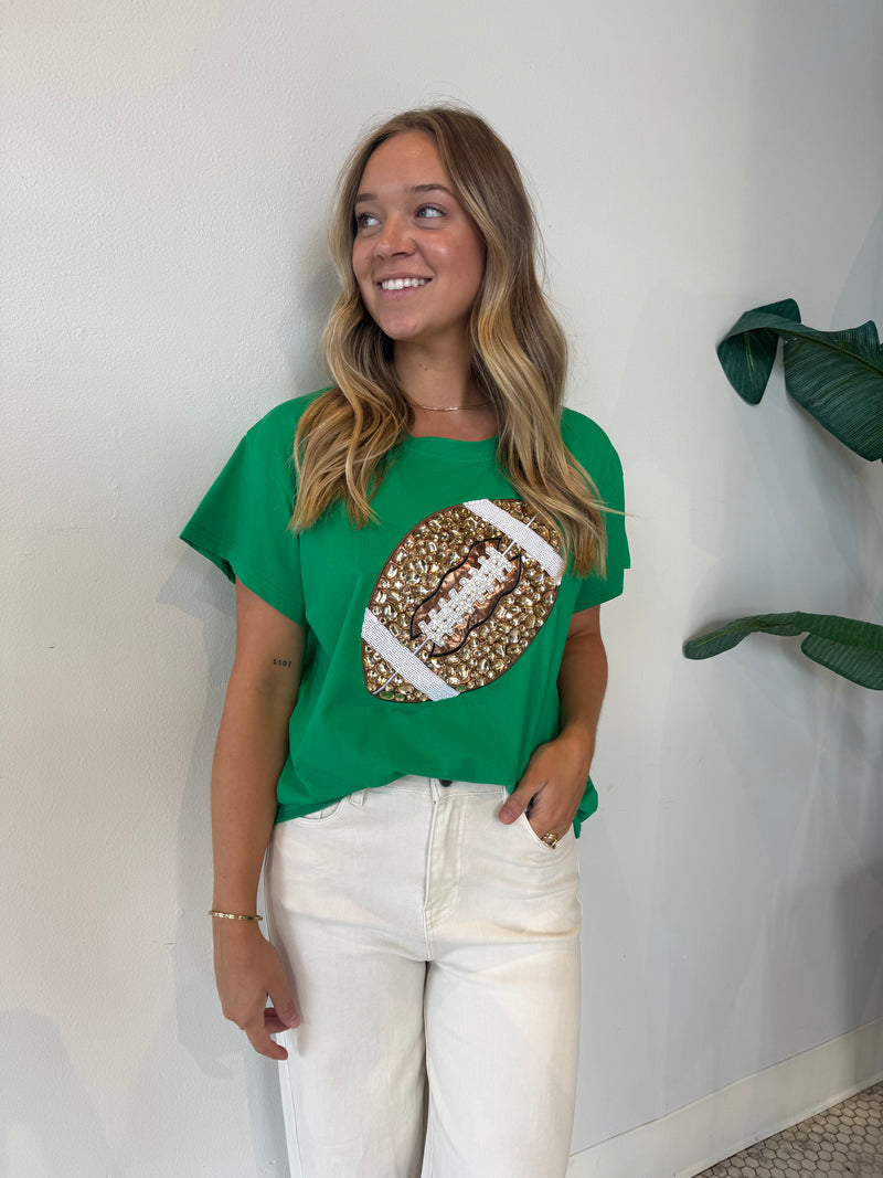 GREEN JEWELED FOOTBALL TEE