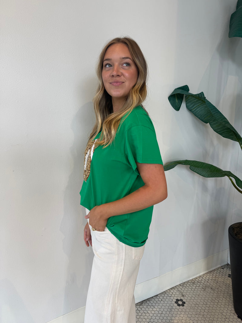 GREEN JEWELED FOOTBALL TEE