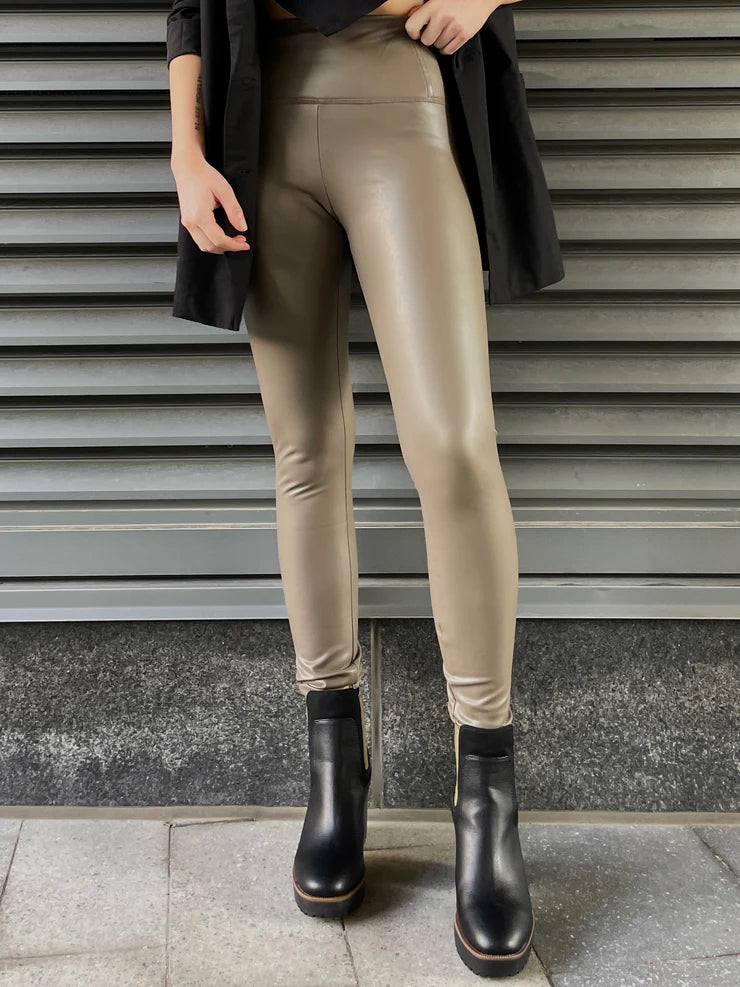 DELILAH LEATHER LEGGINGS OLIVE