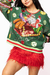 DARK GREEN VINTAGE JINGLE BELL SANTA SWEATSHIRT