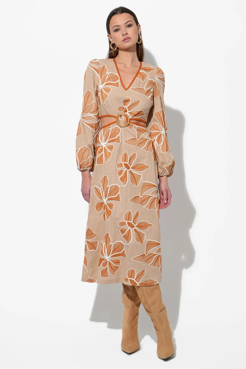 JOY EMBROIDERED MAXI WITH SIDE CUT OUT RUST