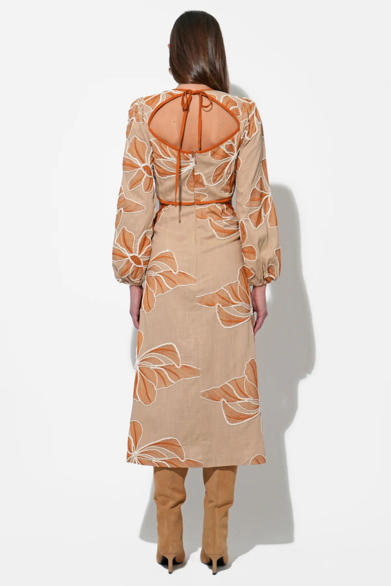 JOY EMBROIDERED MAXI WITH SIDE CUT OUT RUST