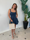 SURINA SLEEVELESS A LINE MINI DRESS DARK DENIM