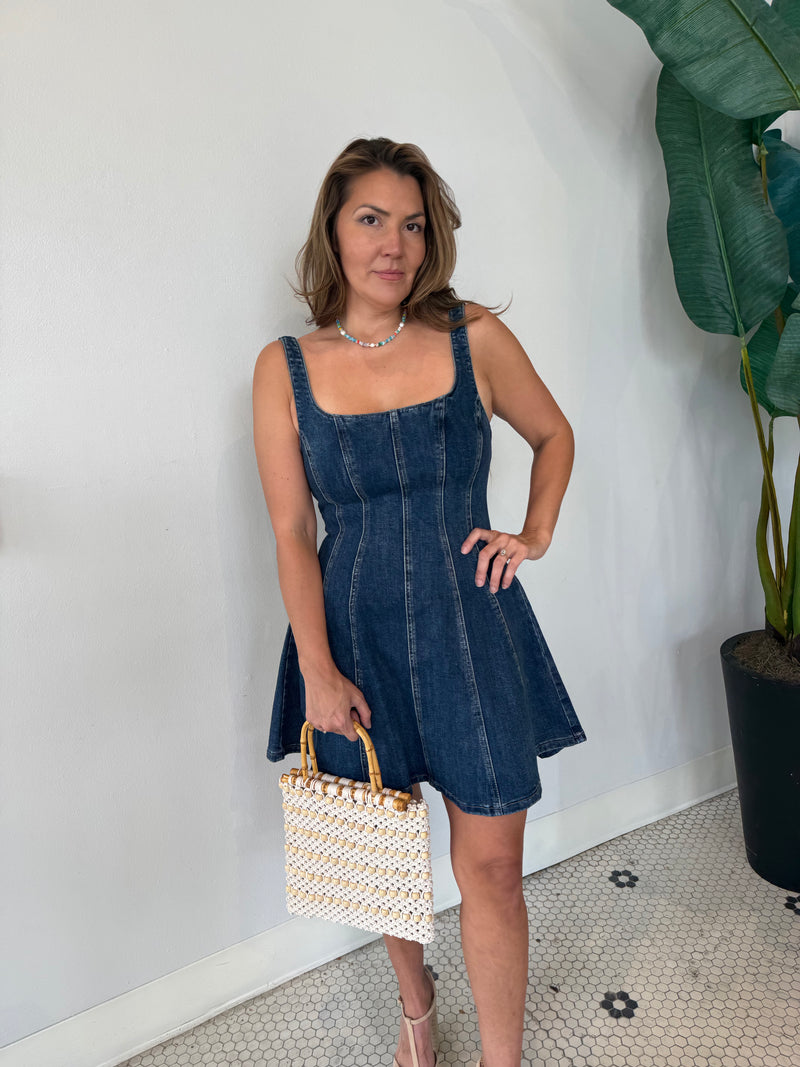 SURINA SLEEVELESS A LINE MINI DRESS DARK DENIM