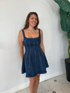 SURINA SLEEVELESS A LINE MINI DRESS DARK DENIM