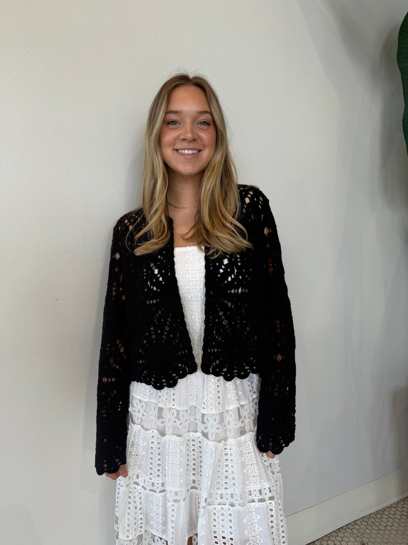 LUCINDA LONG SLEEVE CREW NECK CARDIGAN BLK