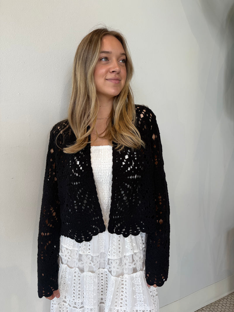 LUCINDA LONG SLEEVE CREW NECK CARDIGAN BLK