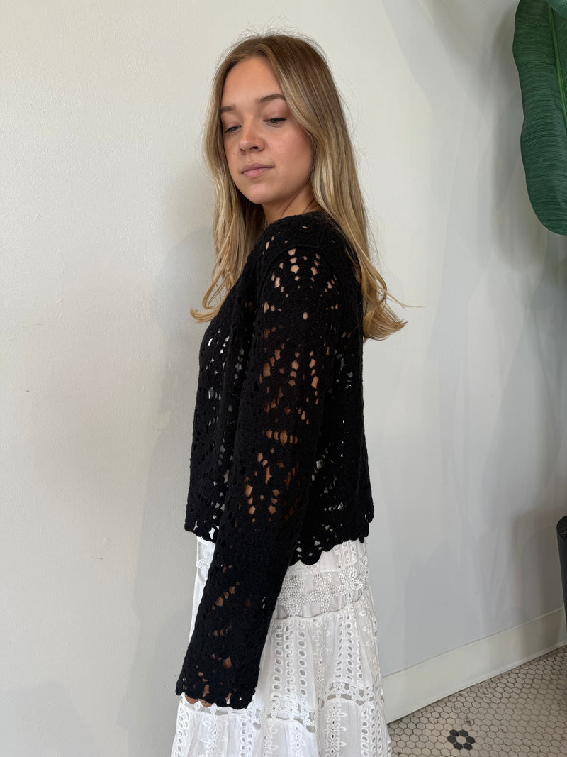 LUCINDA LONG SLEEVE CREW NECK CARDIGAN BLK