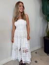 EYELET LACE TUBE DRESS WHITE