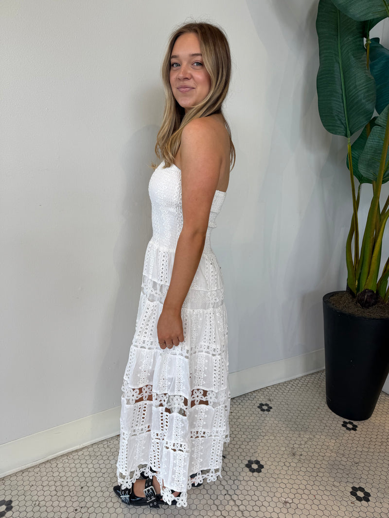 EYELET LACE TUBE DRESS WHITE