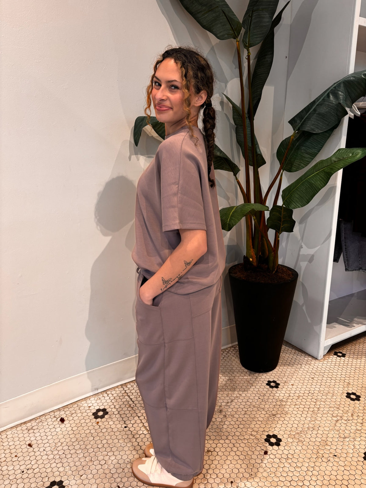 JAN SOFT KNIT BARREL PANT FOG