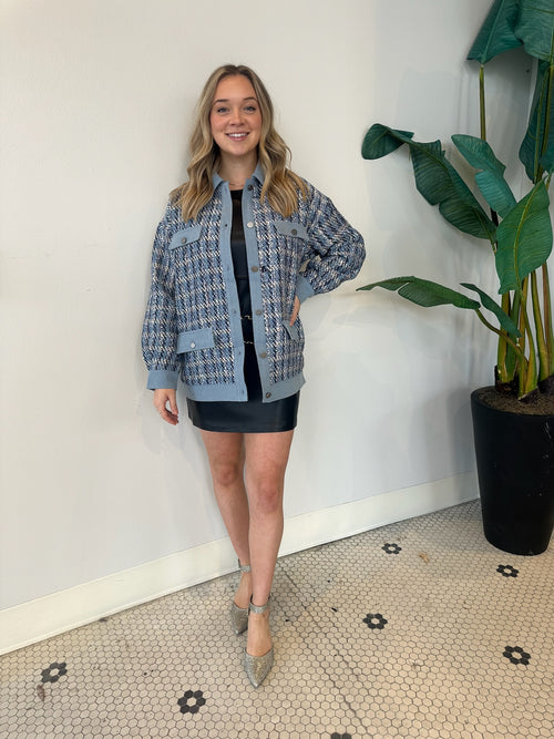 BAILEY MIXED MEDIA TWEED/DENIM JACKET BLUE