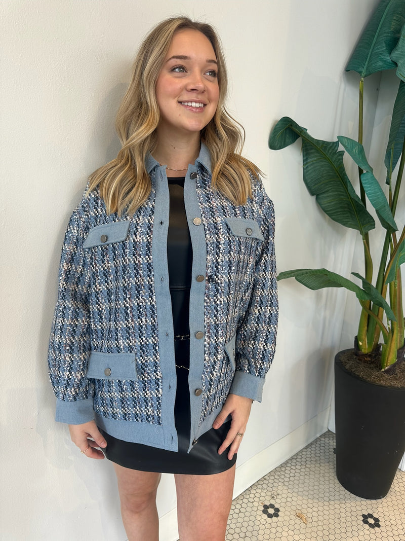 BAILEY MIXED MEDIA TWEED/DENIM JACKET BLUE