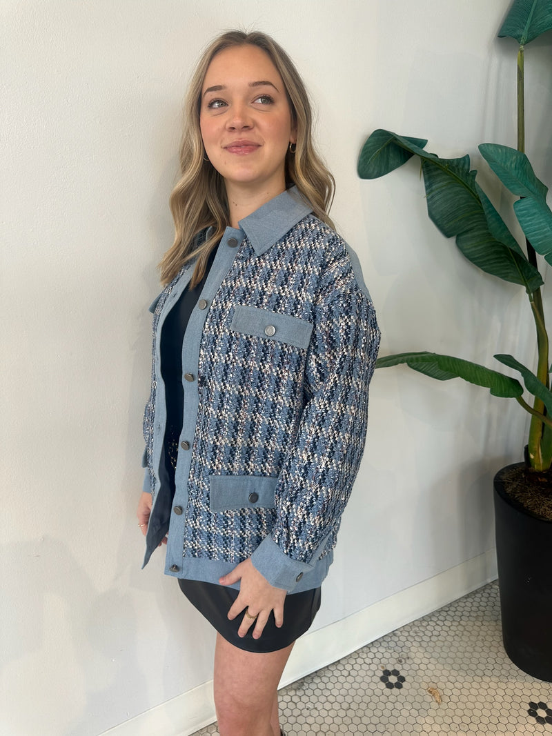 BAILEY MIXED MEDIA TWEED/DENIM JACKET BLUE