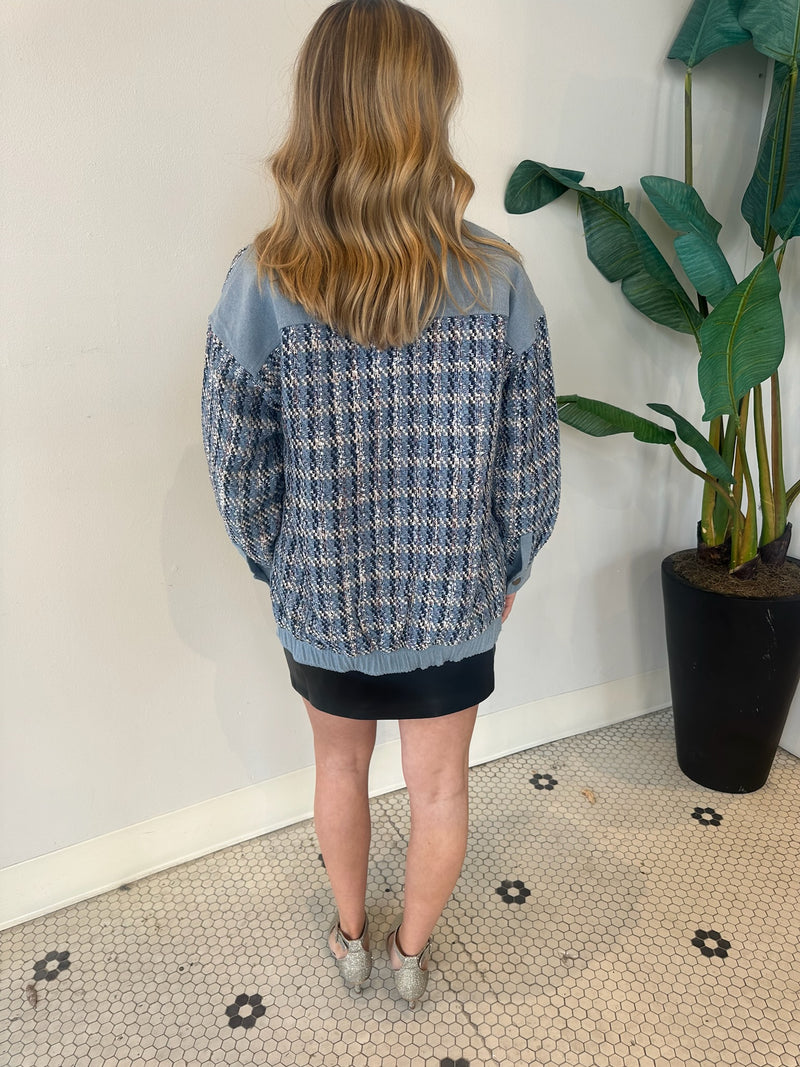 BAILEY MIXED MEDIA TWEED/DENIM JACKET BLUE