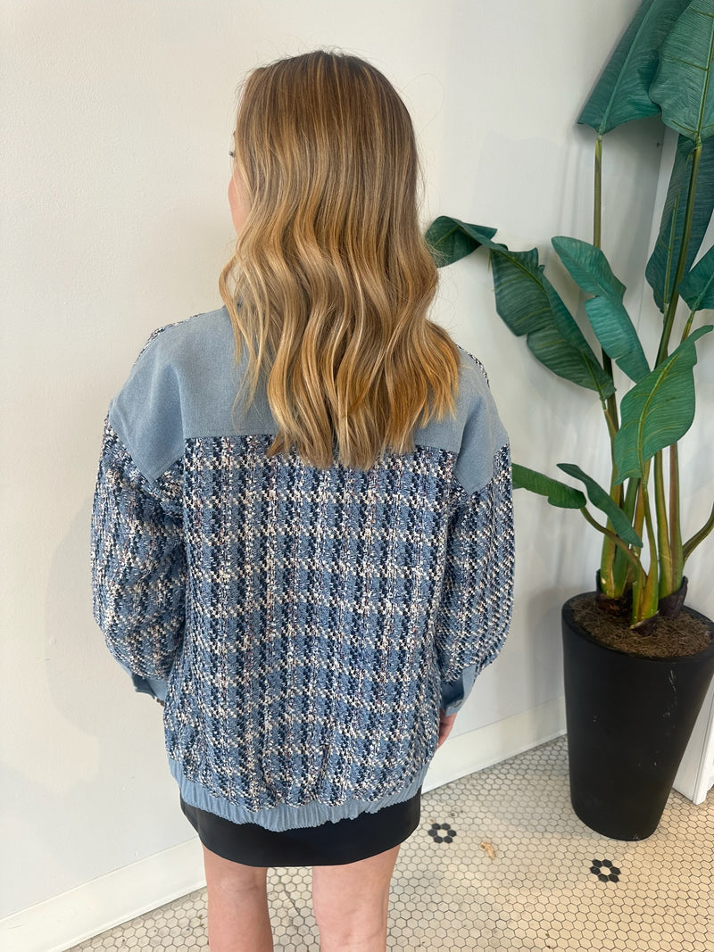 BAILEY MIXED MEDIA TWEED/DENIM JACKET BLUE