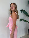 DENIM PEPLUM TOP PINK