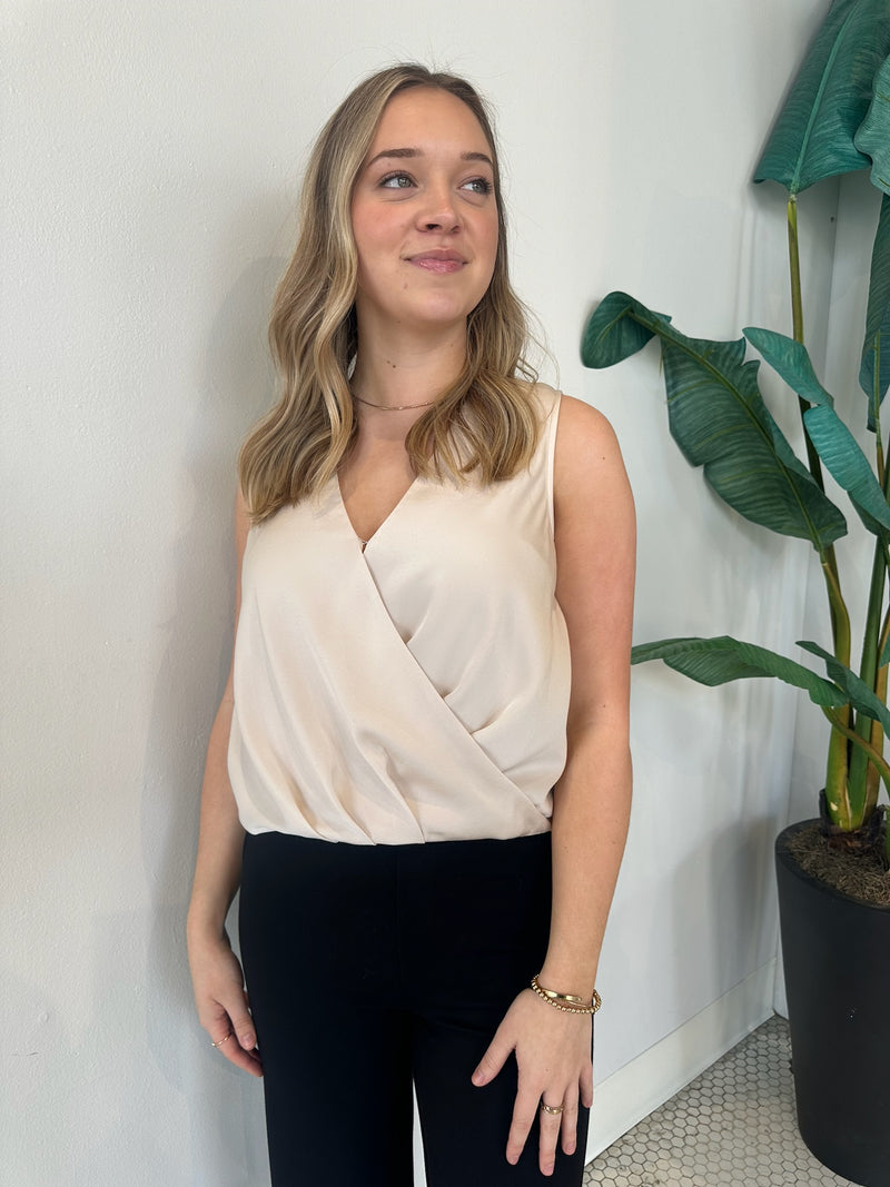 MELINA SURPLICE SATIN TOP STONE