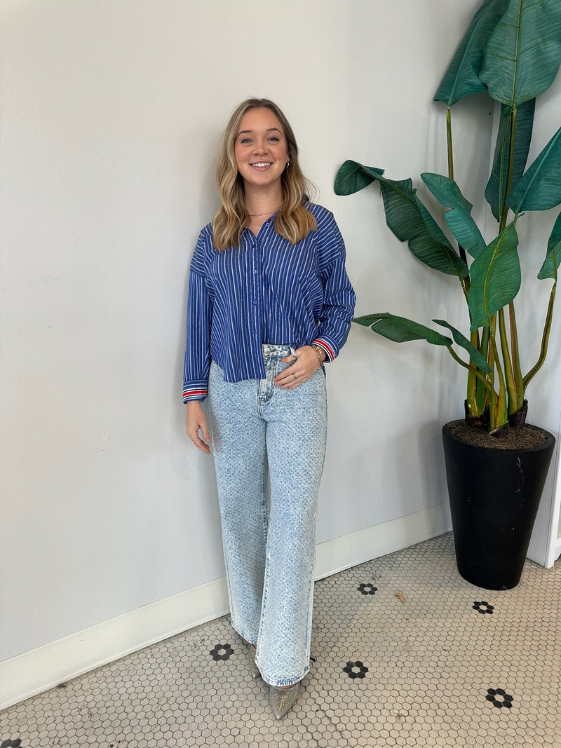 HATTIE POPLIN OVERSIZED STRIPE SHIRT DARK BLUE