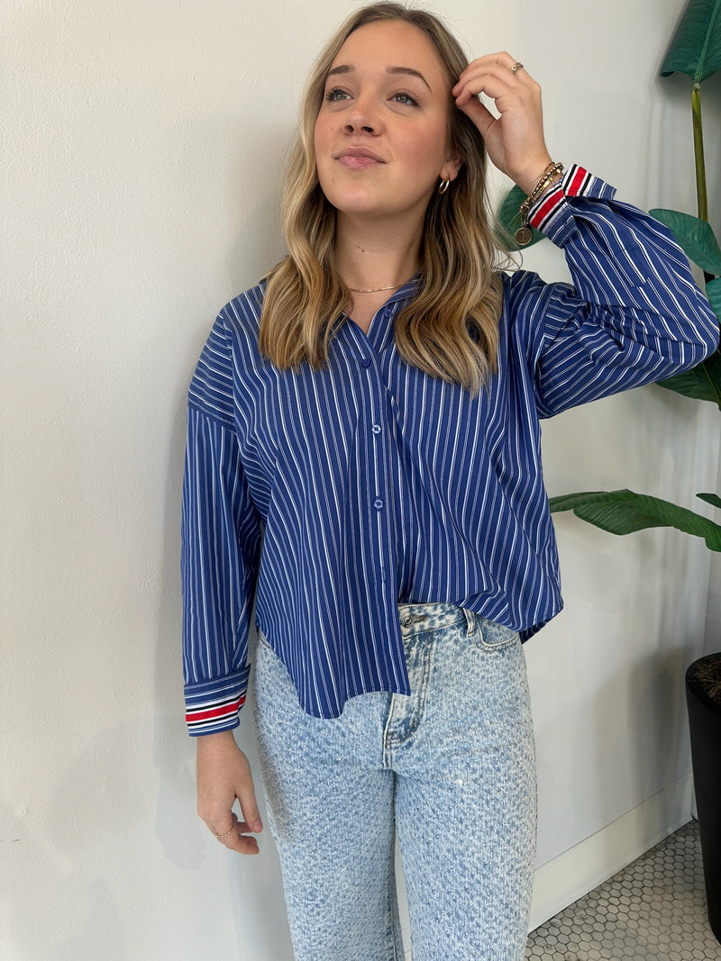 HATTIE POPLIN OVERSIZED STRIPE SHIRT DARK BLUE