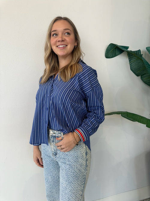 HATTIE POPLIN OVERSIZED STRIPE SHIRT DARK BLUE