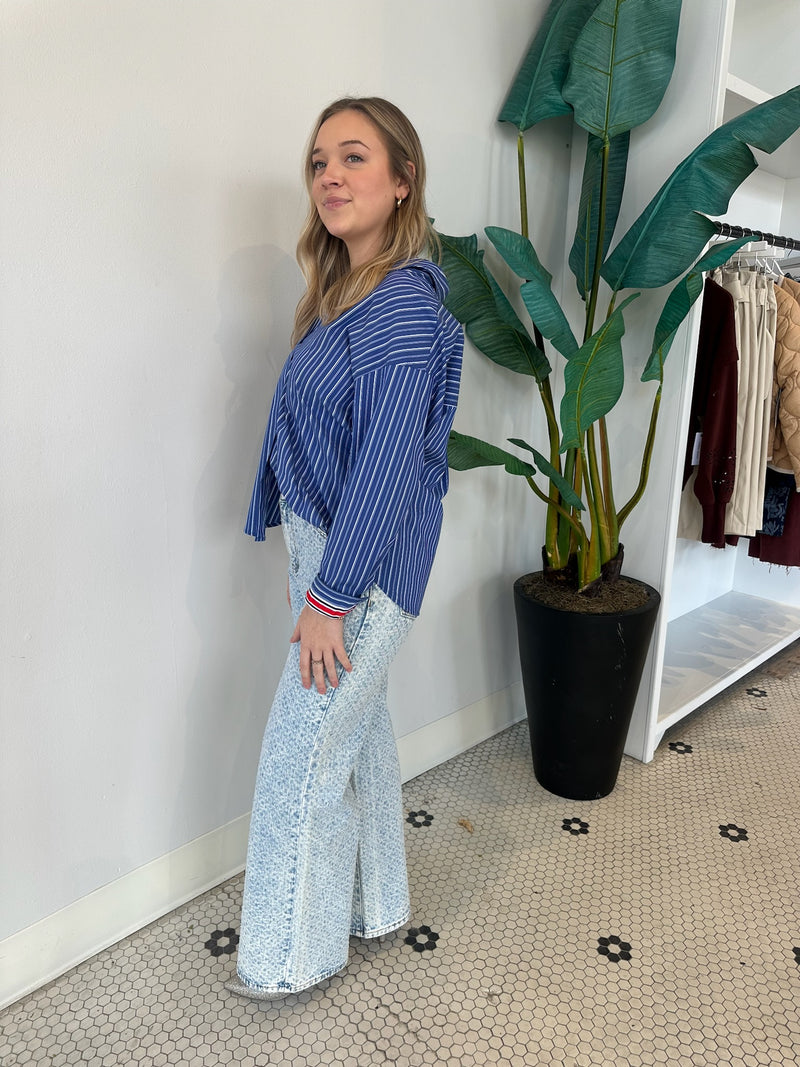 HATTIE POPLIN OVERSIZED STRIPE SHIRT DARK BLUE