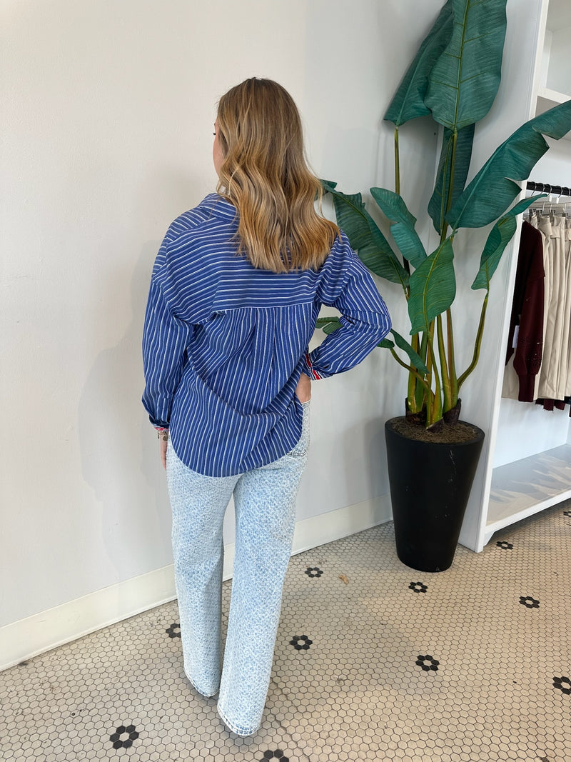 HATTIE POPLIN OVERSIZED STRIPE SHIRT DARK BLUE