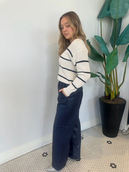 GILDA PANT NAVY FAUX LEATHER