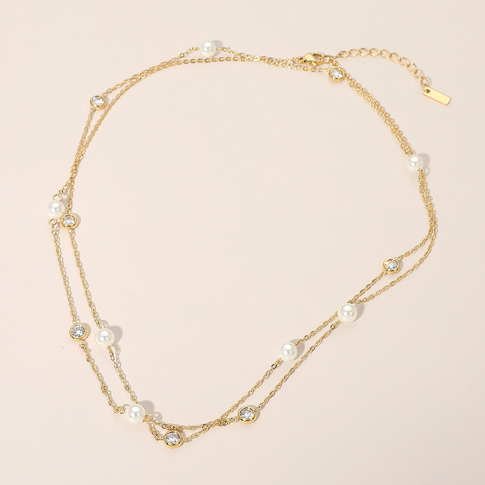 GOLD DOUBLE STRAND PEARL NECKLACE