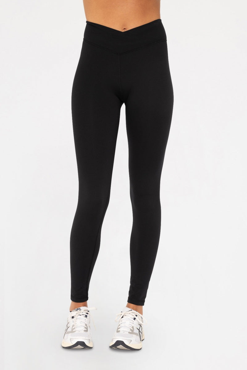 CROSSOVER WAIST LEGGINGS BLACK